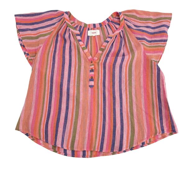 XíRENA Striped Pattern Short sleeves Split Neck Button‎ Front Kimber Top Size L - Picture 4 of 9